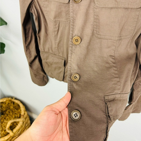 Theory Garrison Linen Blend Coco Chocolate Brown Button Military Style jacket - Picture 4 of 12